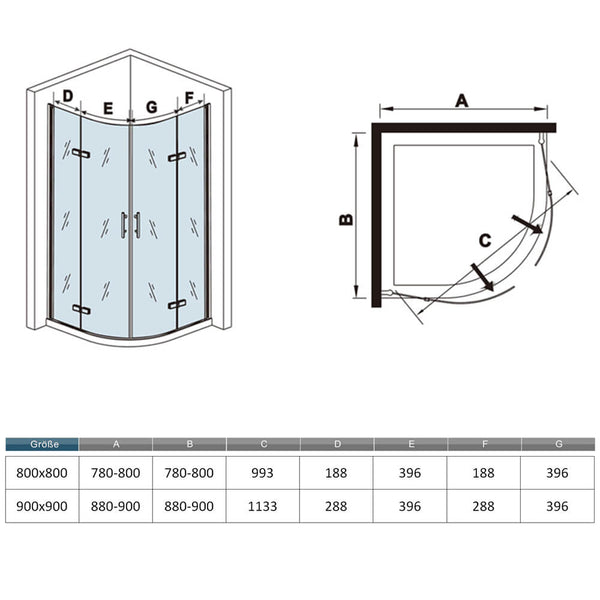 Runddusche Viertelkreis Duschkabine Duschabtrennung Drehtür 6mm NANO Glas Tür Dusche