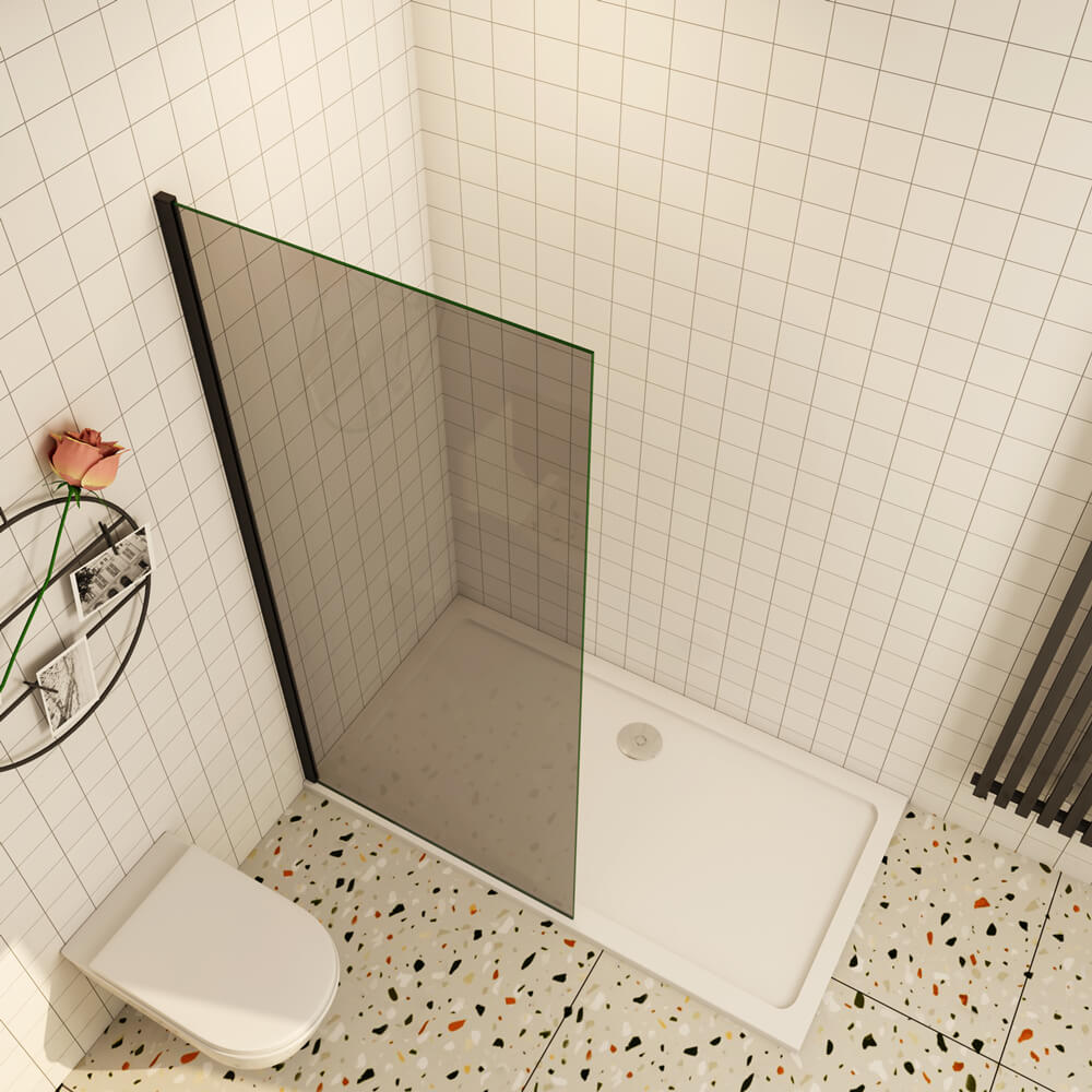 Schwarze Duschtrennwand Duschwand ESG Glaswand Walk in Dusche
