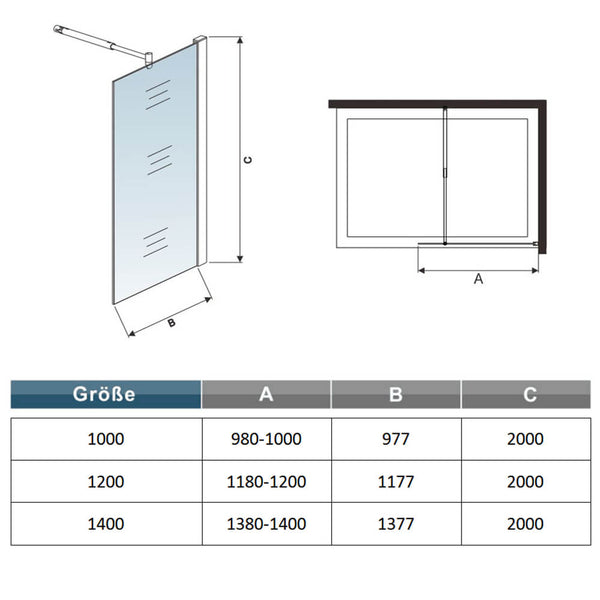 10mm Duschkabine Schwarze Glaswand Walk in Dusche Duschwand Duschtrennwand