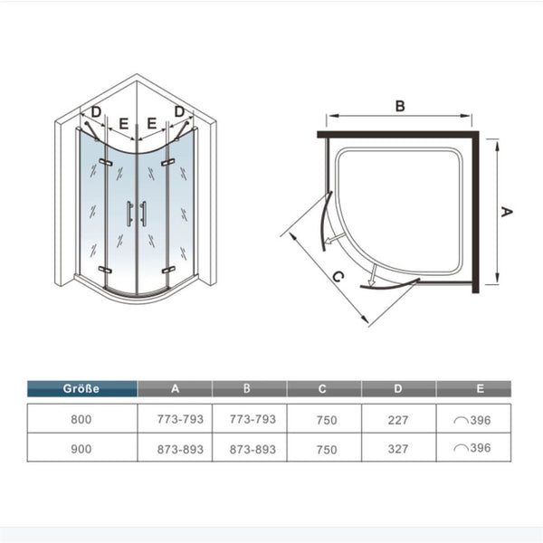 Viertelkreis Duschkabine Duschtür Falttür Duschabtrennung Dusche NANO Glas