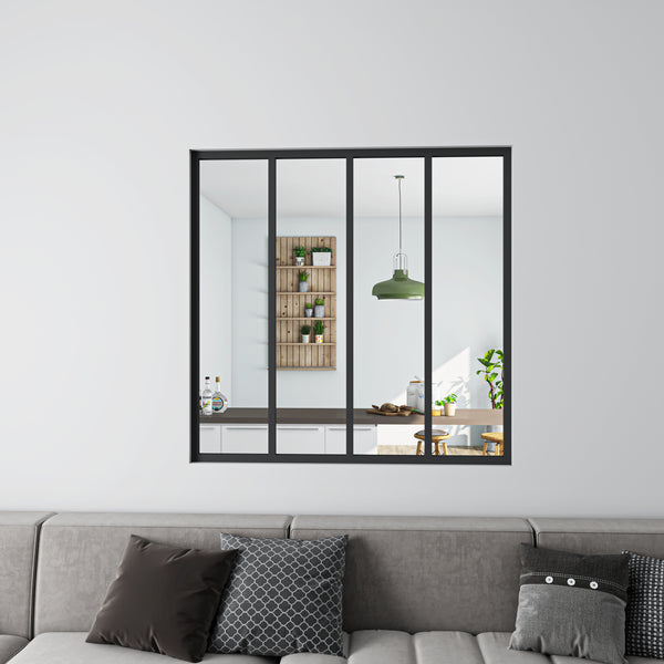 H.108 cm Schwarzes Innenfenster feststehend gehärtetes Klarglas