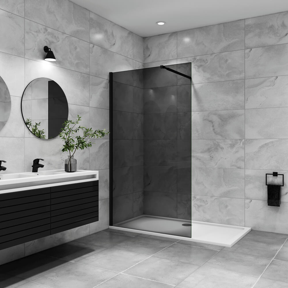 10mm schwarz esg glaswand walk in dusche duschwand duschtrennwand glaswand