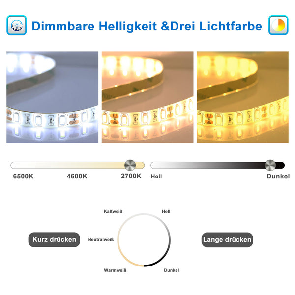 HAPAOSO LED beleuchteter Badezimmerspiegel mit beschlagfreier 3 Lichtfarben dimmbarer Memory-Funktion Wandspiegel mit Schalter abnehmbar