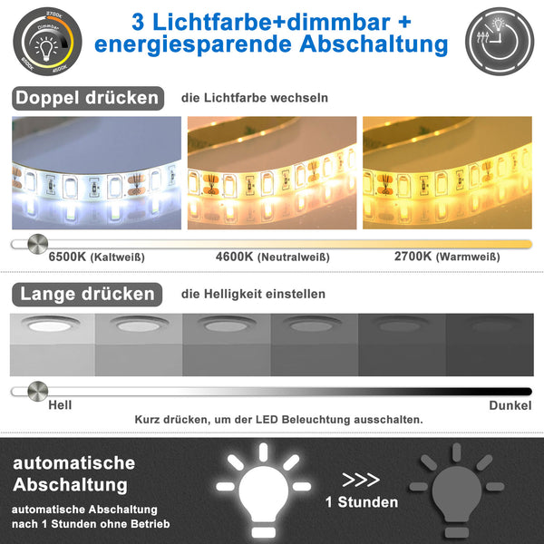 HAPAOSO LED Badezimmer Spiegel mit Beleuchtung Badspiegel mit Beschlagfrei 3 Lichtfarbe Dimmbar Speicherfunktion CE IP44 45x75/50x90/60x100cm