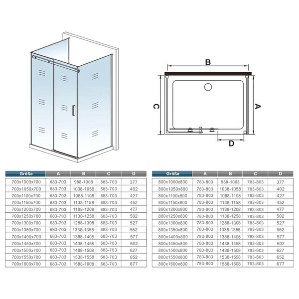 195cm U-Duschkabine NANO Glas ESG Duschkabine Duschabtrennung Schiebetür