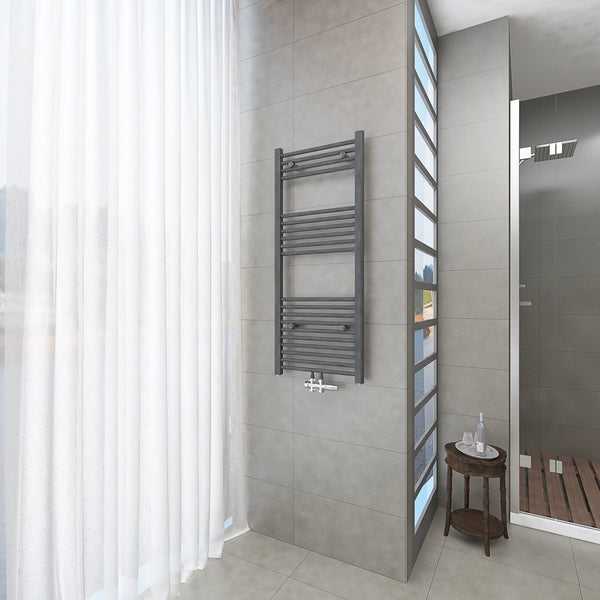 Badheizkörper Grau/Anthrazit - 120x50 CM Heizkörper und Handtuchtrockner in einem - Mittelanschluss - Rauchfreie Kohleheizung für das Badezimmer