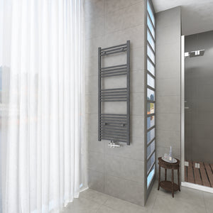 Badheizkörper Grau/Anthrazit - 140x50 CM Heizkörper und Handtuchtrockner in einem - Mittelanschluss - Rauchfreie Kohleheizung für das Badezimmer