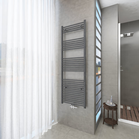Badheizkörper Grau/Anthrazit - 180x60 CM Heizkörper und Handtuchtrockner in einem - Mittelanschluss - Rauchfreie Kohleheizung für das Badezimmer