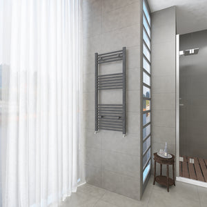 Badheizkörper Grau/Anthrazit - 120x50 CM Heizkörper und Handtuchtrockner in einem - Seitlicher Anschluss - Rauchfreie Kohleheizung für das Badezimmer