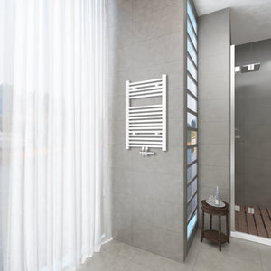 Badheizkörper Weiß - 80x50 CM  Heizkörper und Handtuchtrockner in einem - Mittelanschluss - Rauchfreie Kohleheizung für das Badezimmer