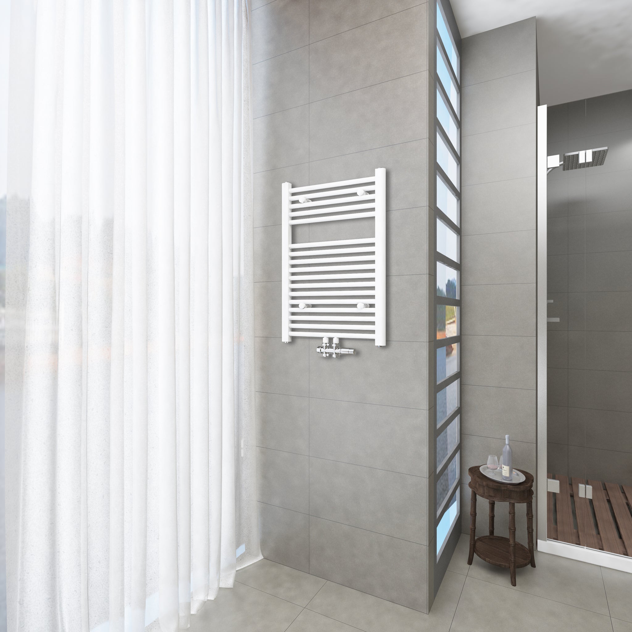 Badheizkörper Weiß - 80x60 CM  Heizkörper und Handtuchtrockner in einem - Mittelanschluss - Rauchfreie Kohleheizung für das Badezimmer