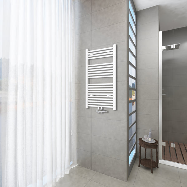 Badheizkörper Weiß - 100x60 CM  Heizkörper und Handtuchtrockner in einem - Mittelanschluss - Rauchfreie Kohleheizung für das Badezimmer