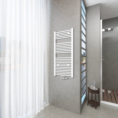 Badheizkörper Weiß - 120x60 CM  Heizkörper und Handtuchtrockner in einem - Mittelanschluss - Rauchfreie Kohleheizung für das Badezimmer