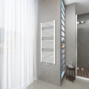 Badheizkörper Weiß - 140x60 CM  Heizkörper und Handtuchtrockner in einem - Mittelanschluss - Rauchfreie Kohleheizung für das Badezimmer