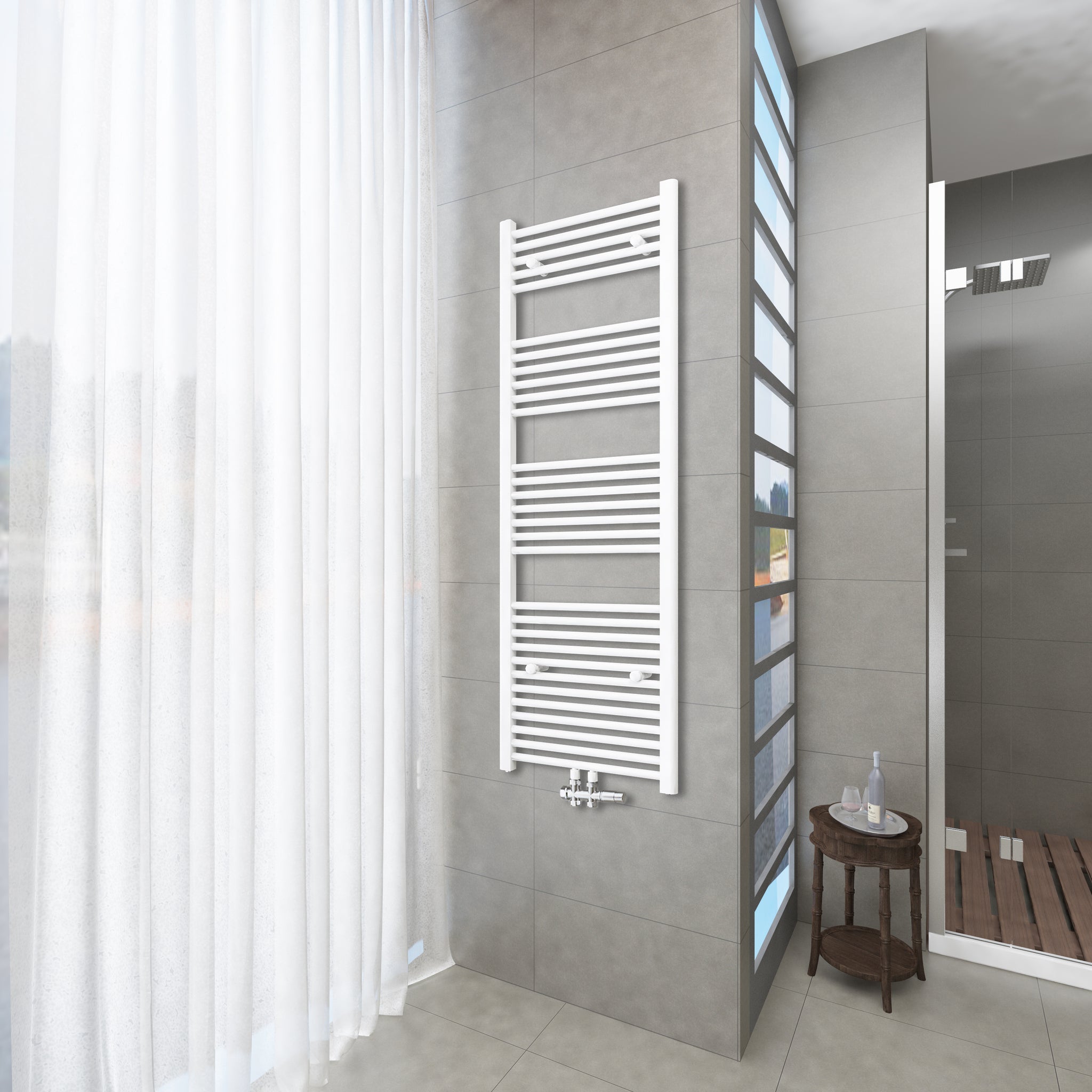 Badheizkörper Weiß - 160x60 CM  Heizkörper und Handtuchtrockner in einem - Mittelanschluss - Rauchfreie Kohleheizung für das Badezimmer