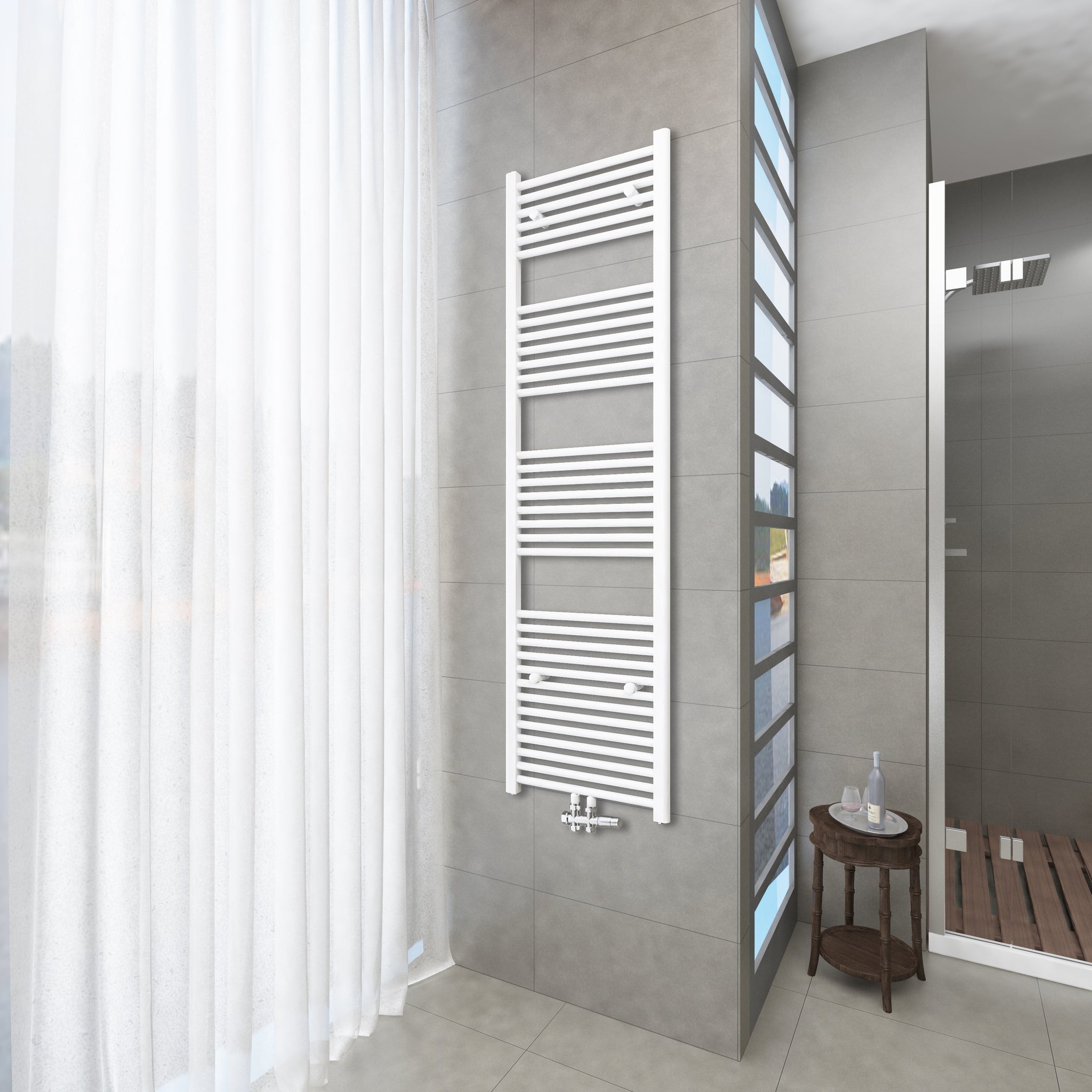 Badheizkörper Weiß - 180x50 CM  Heizkörper und Handtuchtrockner in einem - Mittelanschluss - Rauchfreie Kohleheizung für das Badezimmer
