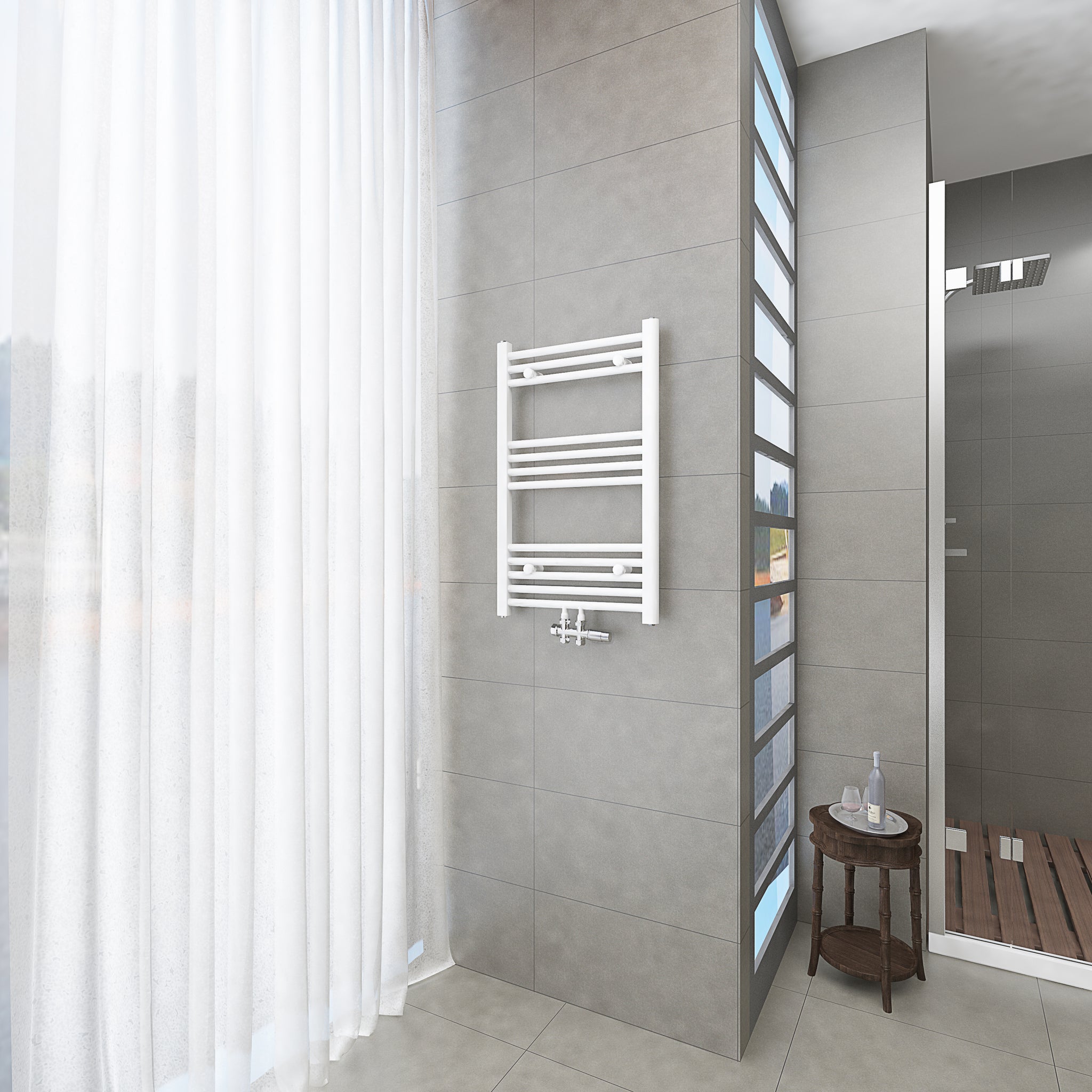 Badheizkörper Weiß - 80x50 CM Heizkörper und Handtuchtrockner in einem - Mittelanschluss - Rauchfreie Kohleheizung für das Badezimmer