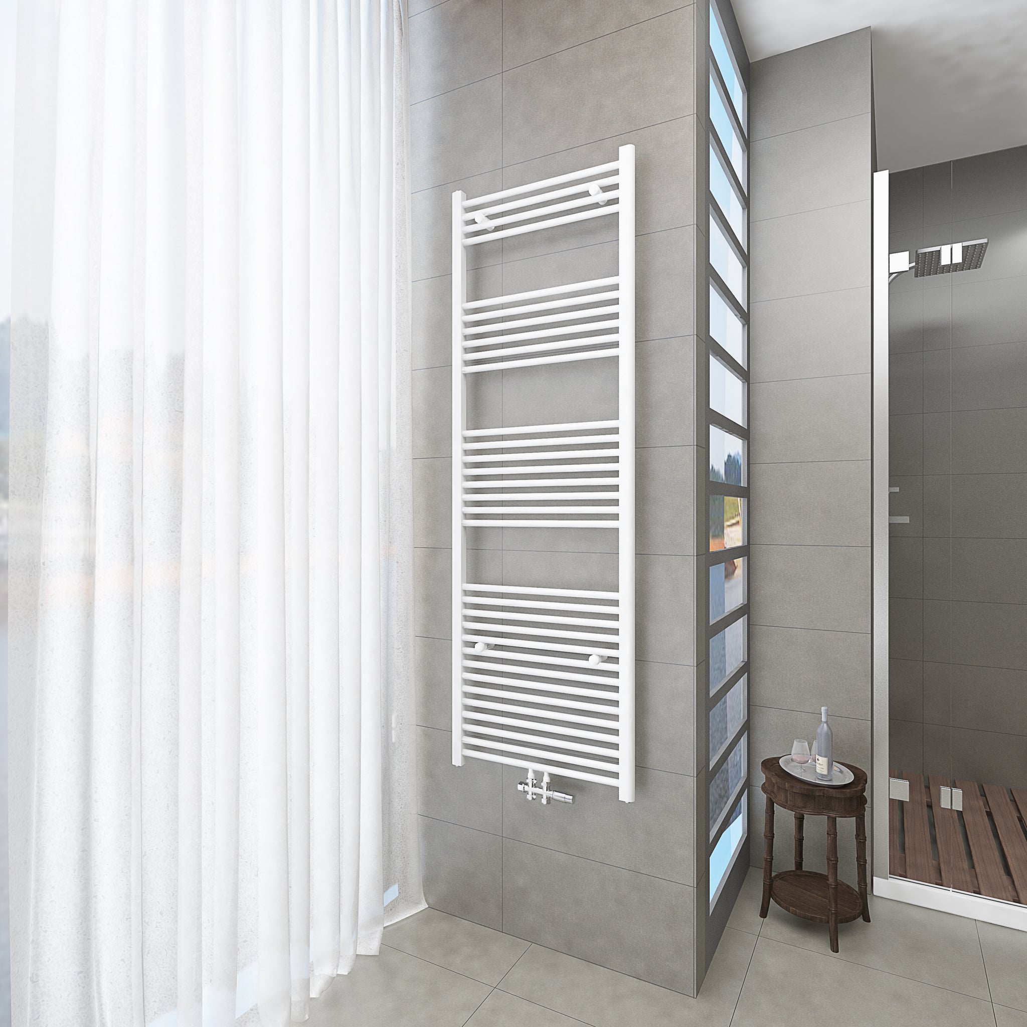 Badheizkörper Weiß - 180x60 CM Heizkörper und Handtuchtrockner in einem - Mittelanschluss - Rauchfreie Kohleheizung für das Badezimmer
