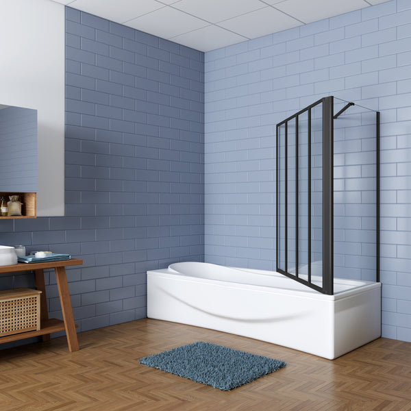 4-teilig 100x140 cm Schwarz Faltwand mit 70/75/80 cm Seitenwand Badewannenaufsatz Duschwand Glaswand