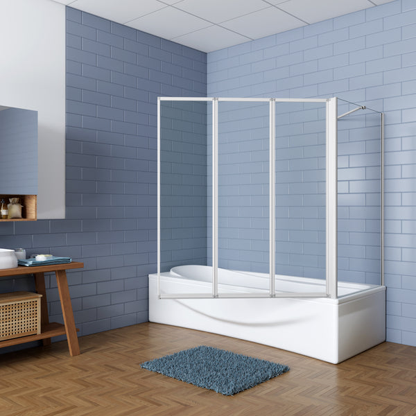 3-teilig 120x140 cm Faltwand mit 70/75/80 cm Seitenwand Badewannenaufsatz Duschwand Glaswand