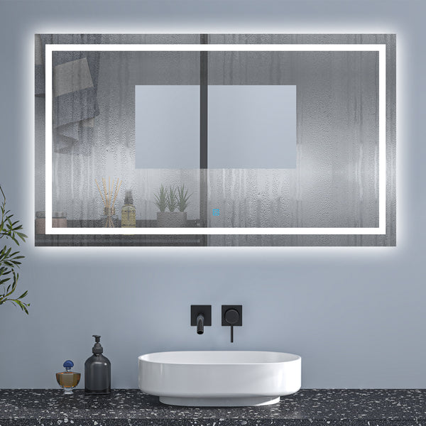 Badezimmerspiegel 120x70 cm, LED-Spiegel mit Beleuchtung, Wandspiegel, Single-Touch-Schalter, Anti-Kondensation, Kaltweiß