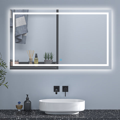 Badezimmerspiegel 120x70 cm, LED-Spiegel mit Beleuchtung, Wandspiegel, Single-Touch-Schalter, Anti-Kondensation, Kaltweiß