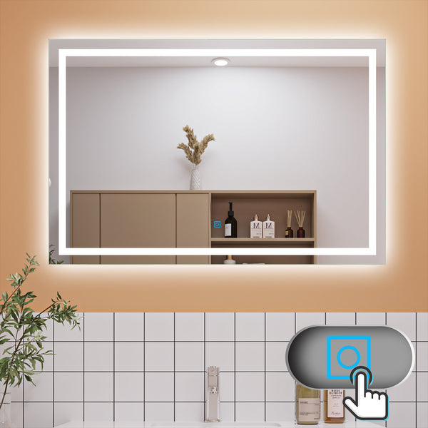 Badezimmerspiegel 120x80 cm, LED-Spiegel mit Beleuchtung, Wandspiegel, Single-Touch-Schalter, Anti-Kondensation, Kaltweiß