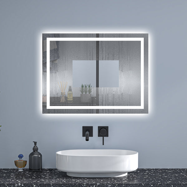 LED-Badezimmerspiegel 80x60cm mit Beleuchtung, Wandschalter, beschlagfrei, kaltweiß