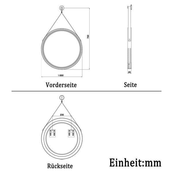 HAPAOSO LED beleuchteter Badezimmerspiegel mit beschlagfreier 3 Lichtfarben dimmbarer Memory-Funktion Wandspiegel mit Schalter abnehmbar