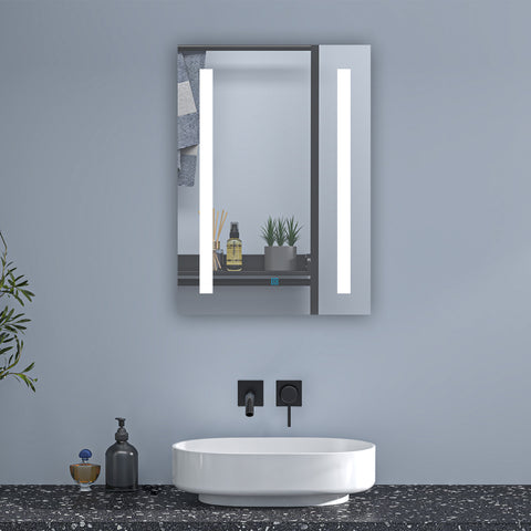 LED Badezimmerspiegel mit Beleuchtung, Touch-Sensor, Kaltweiß Rechteckiger Wandspiegel mit Entnebelungsfunktion