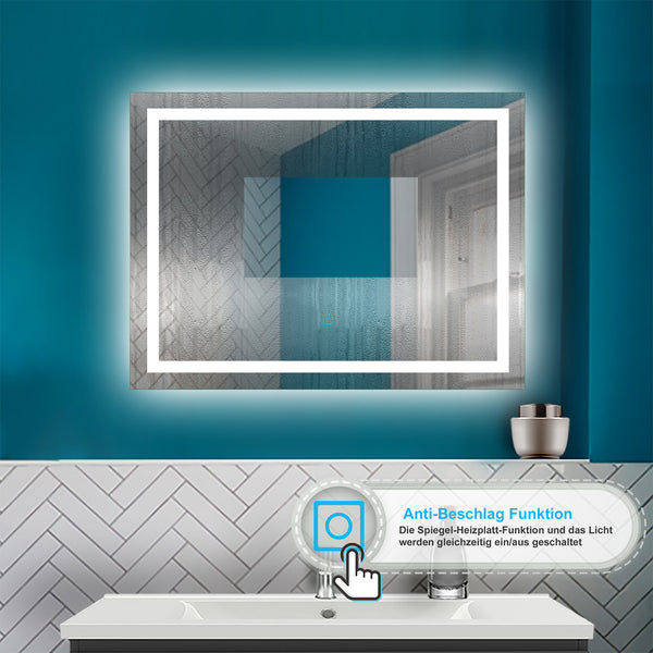 LED Badezimmerspiegel 50-80 cm mit Beleuchtung, Touchfunktion, beschlagfrei und kaltweißem Licht