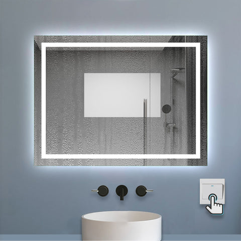 LED Badezimmerspiegel 80×60 cm mit Beleuchtung, Wandschalter, beschlagfrei und kaltweißem Licht