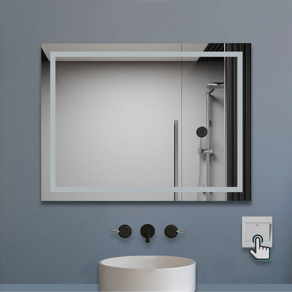 LED Badezimmerspiegel 80×60 cm mit Beleuchtung, Wandschalter, beschlagfrei und kaltweißem Licht