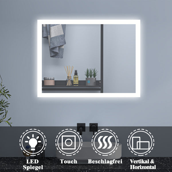 LED Badezimmerspiegel 800x600 mm mit Beleuchtung, Touch-Funktion, beschlagfrei und kaltweißem Licht