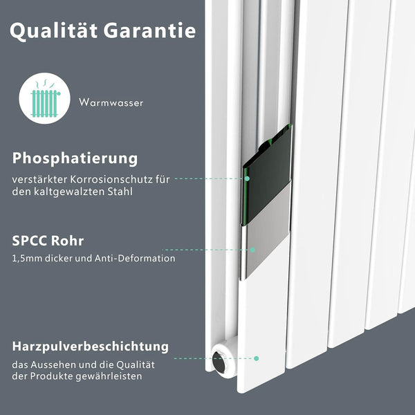 1800x590 MM Weiß Zweilagige Heizkörper-Geeignet für Schlafzimmer,Wohnzimmer,Flur und Küche-Ovaler Säulenheizkörper