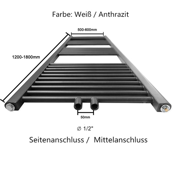 Badheizkörper Weiß Heizkörper und Handtuchtrockner in einem - Mittelanschluss - Rauchfreie Kohleheizung für das Badezimmer Detail