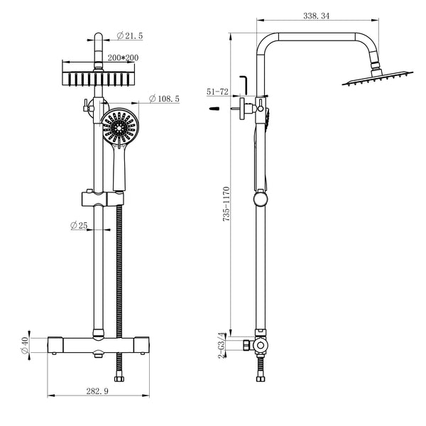 Duschsystem mit Thermostat Duscharmatur Regendusche Duschset Duschsäule GLS