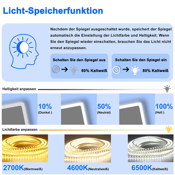 Oval LED Badezimmerspiegel Badspiegel Wandspiegel mit Beleuchtung Beschlagfrei