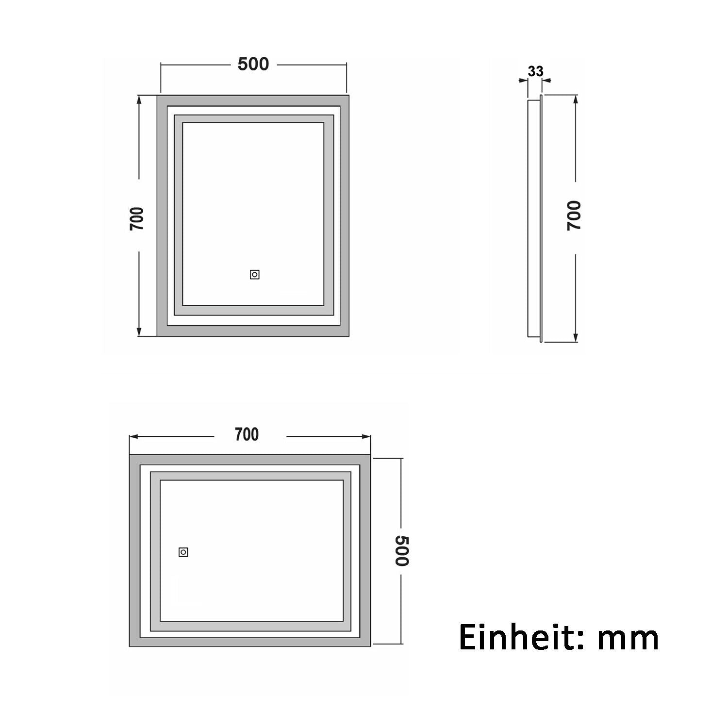 LED Badspiegel mit Beleuchtung Badezimmerspiegel Wandspiegel 50-90 cm Dimmbar