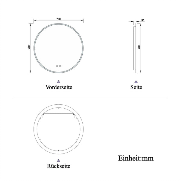 60/70/80cm LED Rund Badspiegel Touch Beleuchtung Wandspiegel Badezimmerspiegel