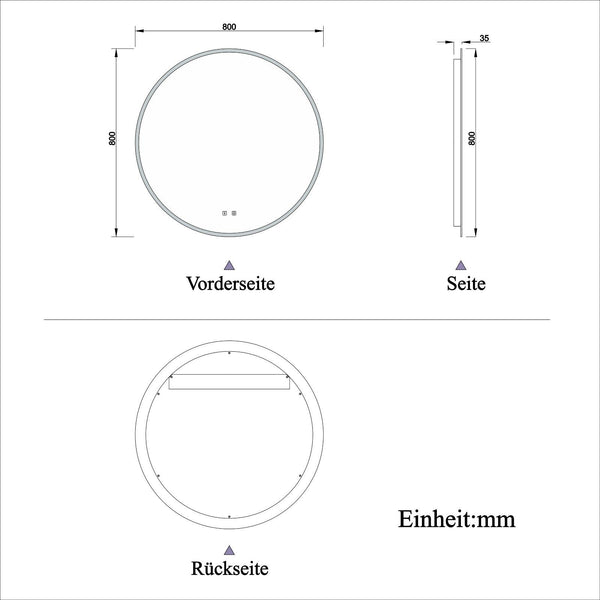 60/70/80cm LED Rund Badspiegel Touch Beleuchtung Wandspiegel Badezimmerspiegel