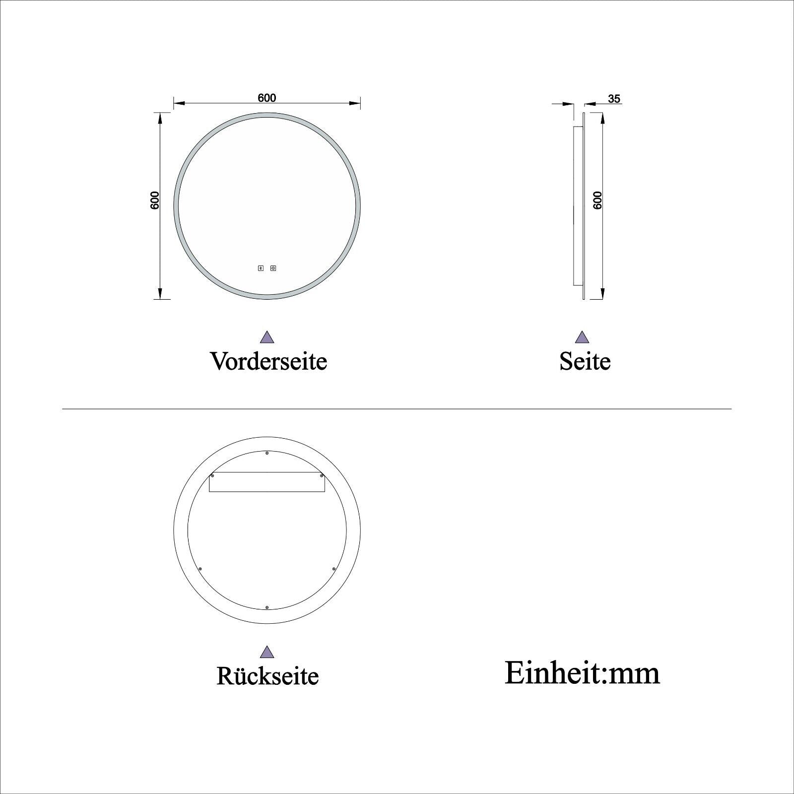 60/70/80cm LED Rund Badspiegel Touch Beleuchtung Wandspiegel Badezimmerspiegel