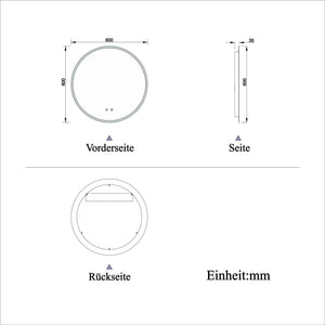 60/70/80cm LED Rund Badspiegel Touch Beleuchtung Wandspiegel Badezimmerspiegel