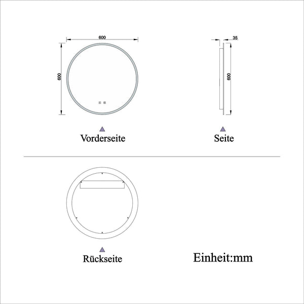 60/70/80cm LED Rund Badspiegel Touch Beleuchtung Wandspiegel Badezimmerspiegel