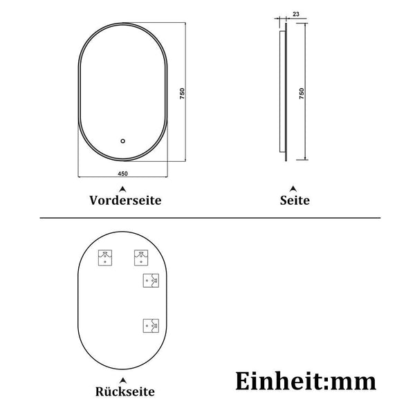 Oval LED Badezimmerspiegel Badspiegel Wandspiegel mit Beleuchtung Beschlagfrei