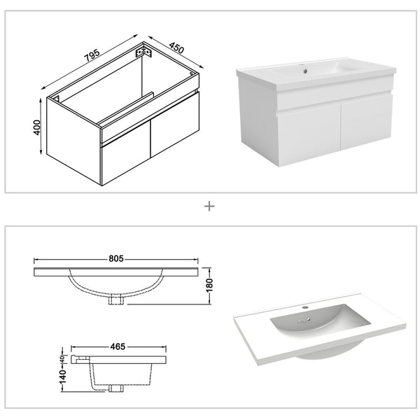 Waschtisch mit Unterschrank Badmöbel Set Waschbecken mit Unterschrank 60 80 100