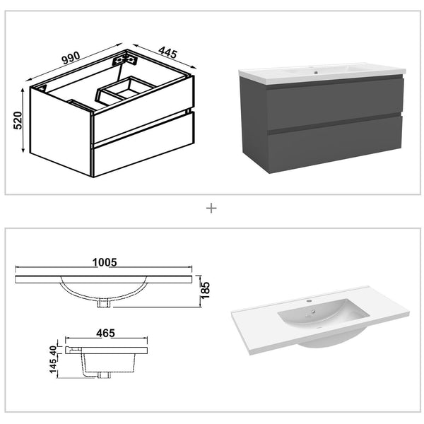 BadmöbelSet Waschtisch mit Unterschrank Anthrazit Waschbecken 50/60/80/100/120cm