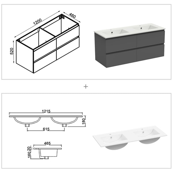 BadmöbelSet Waschtisch mit Unterschrank Anthrazit Waschbecken 50/60/80/100/120cm