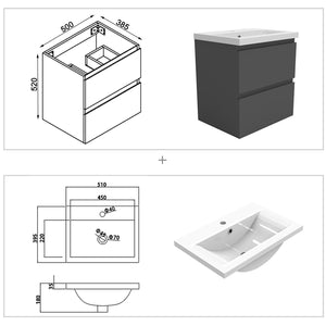 BadmöbelSet Waschtisch mit Unterschrank Anthrazit Waschbecken 50/60/80/100/120cm