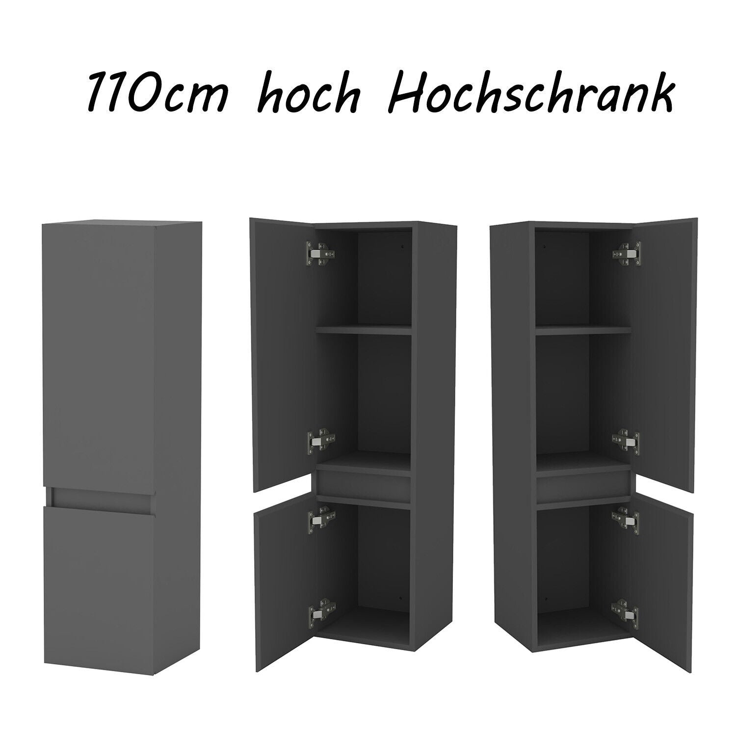 Hochschrank Midischrank Badschrank Hängeschrank 83 110 131.5cm hoch Anthrazit Schrank